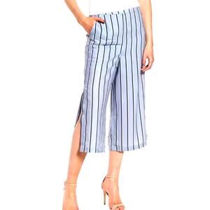 j.o.a. Split Leg Pants Capri Stripes Med Silk Feminine Office Siren Preppy Sexy